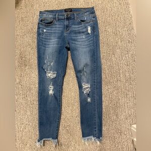 Judy Blue Straight Fit Distressed Ankle Jeans Size 11/30 Frayed Hem